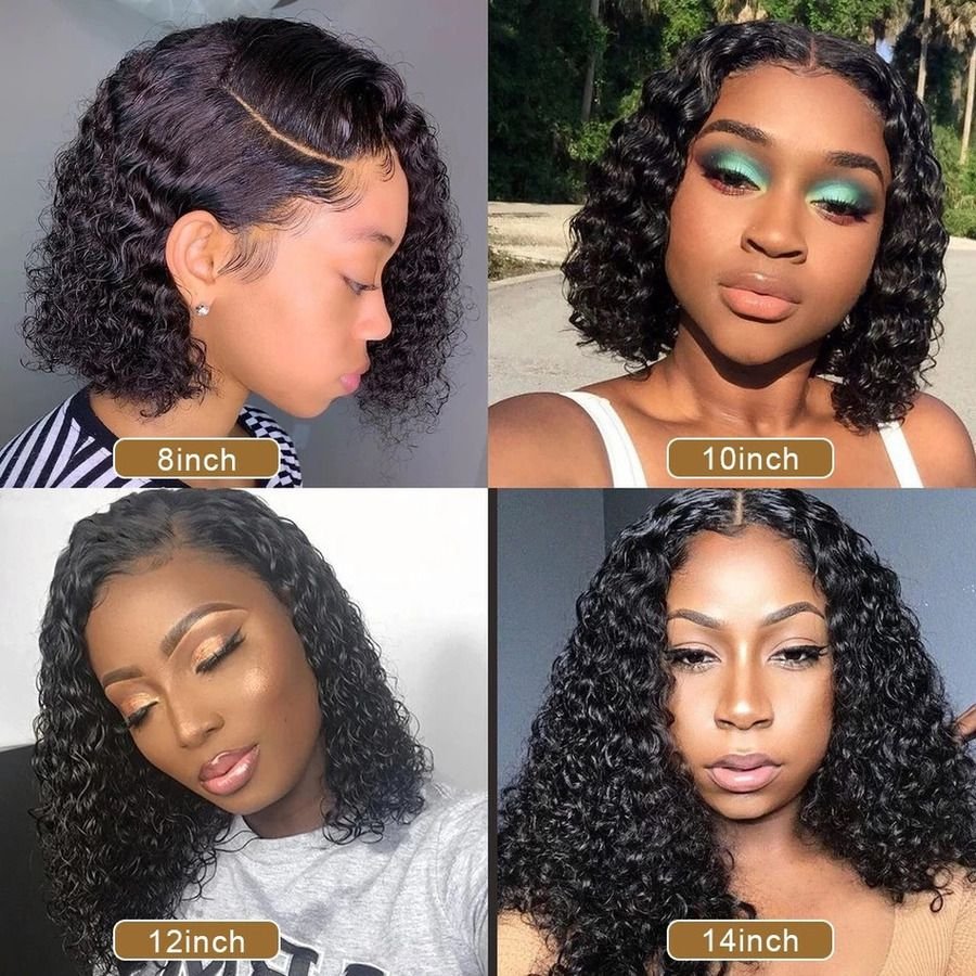 Deep Curly Wave Short Bob Wigs Human Hair Hd Full Lace Front Wig Raw Peruvian Virgin Human Hair Lace Frontal Wig For Black Women