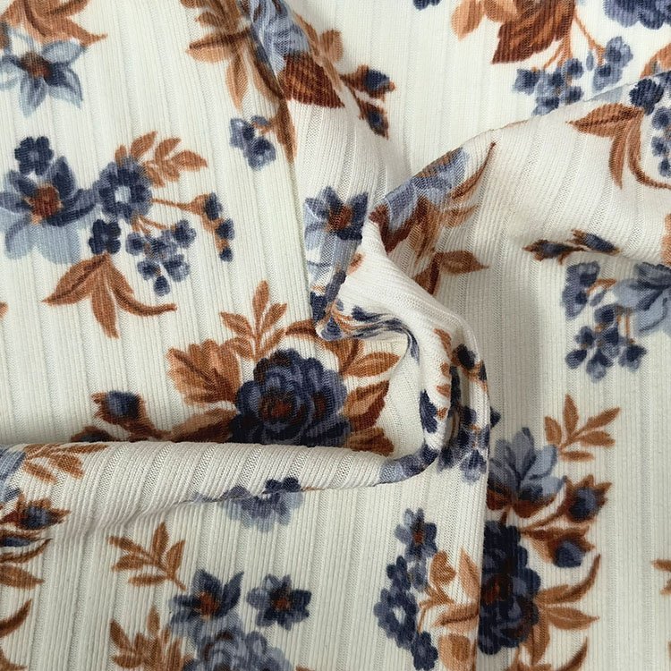 Factory custom print design softy touch 175gsm 95%polyester 5%spandex rib fabric for garment
