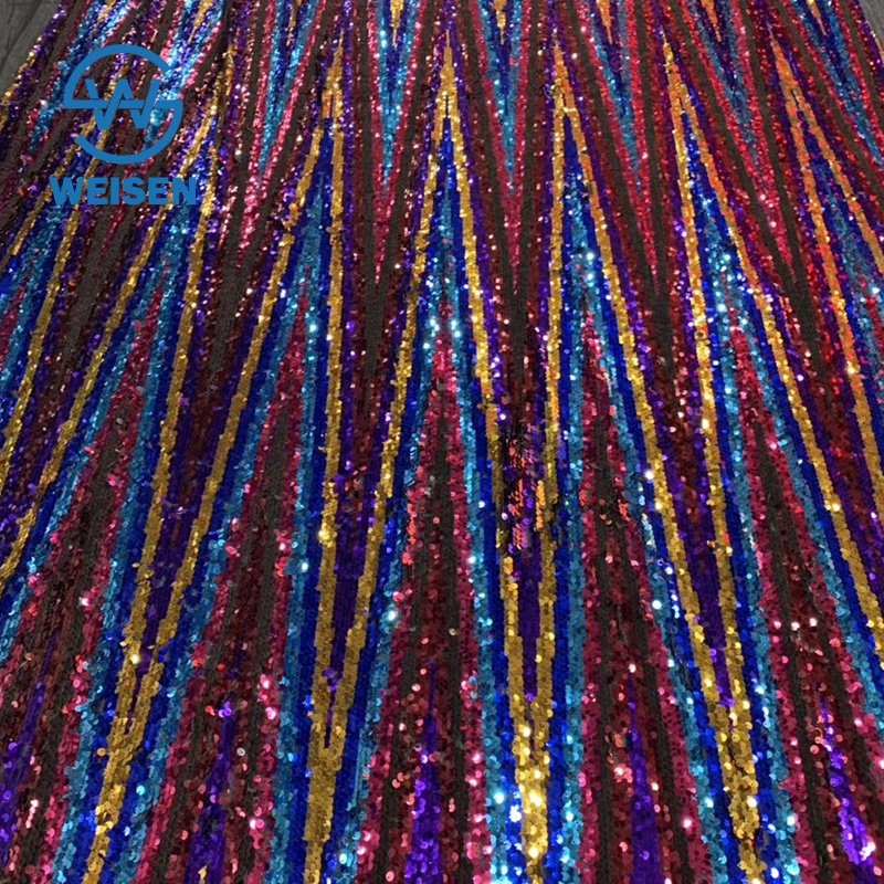 2023 Iridescent Luxury Big Roll Blue Elastic Shimmering Multi Color Rainbow Sequin Fabric
