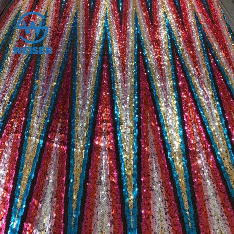 2023 Iridescent Luxury Big Roll Blue Elastic Shimmering Multi Color Rainbow Sequin Fabric
