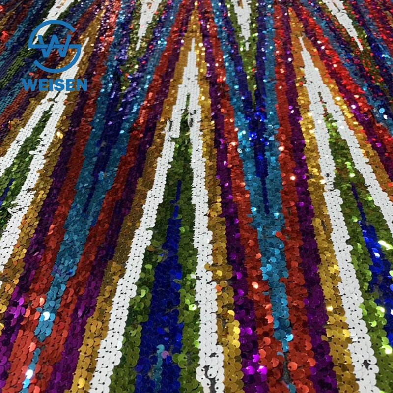 2023 Iridescent Luxury Big Roll Blue Elastic Shimmering Multi Color Rainbow Sequin Fabric