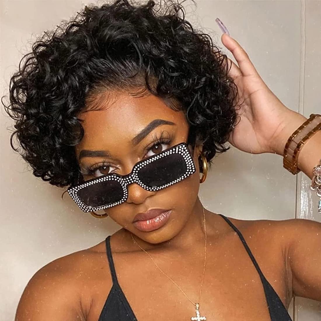 Transparent 4*4 5*5 6*6 HD Lace Closure Wigs Pixie Cut Short Curly Human Hair Wig for Black Women