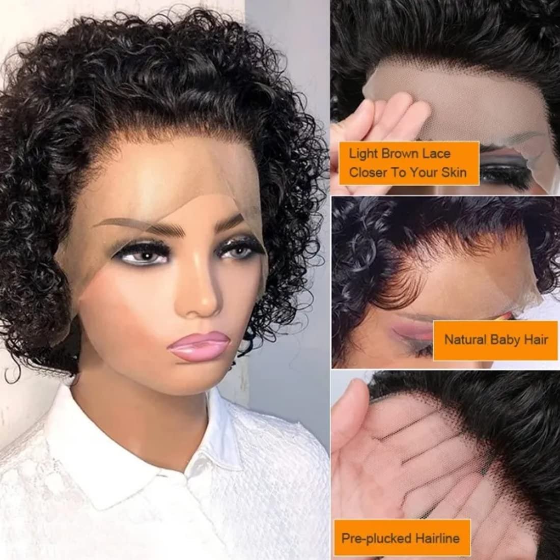 Transparent 4*4 5*5 6*6 HD Lace Closure Wigs Pixie Cut Short Curly Human Hair Wig for Black Women