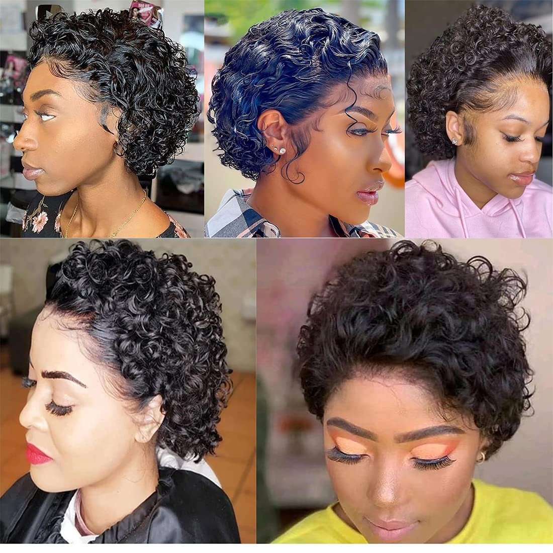 Transparent 4*4 5*5 6*6 HD Lace Closure Wigs Pixie Cut Short Curly Human Hair Wig for Black Women