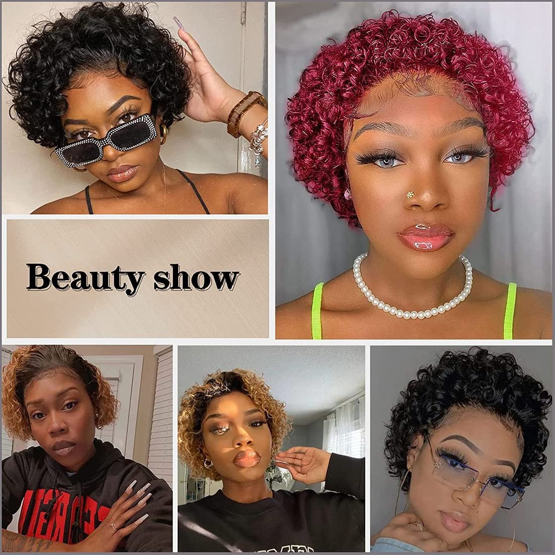 Transparent 4*4 5*5 6*6 HD Lace Closure Wigs Pixie Cut Short Curly Human Hair Wig for Black Women