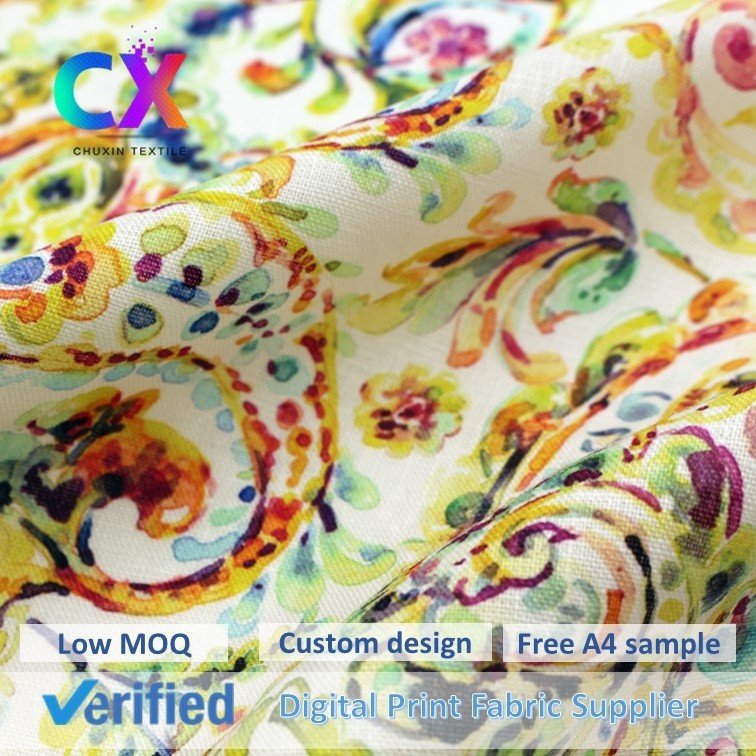 China Shaoxing Textile Custom Floral Printing Woven Lightweight Plain 100% Ramie Fabrics for Pants