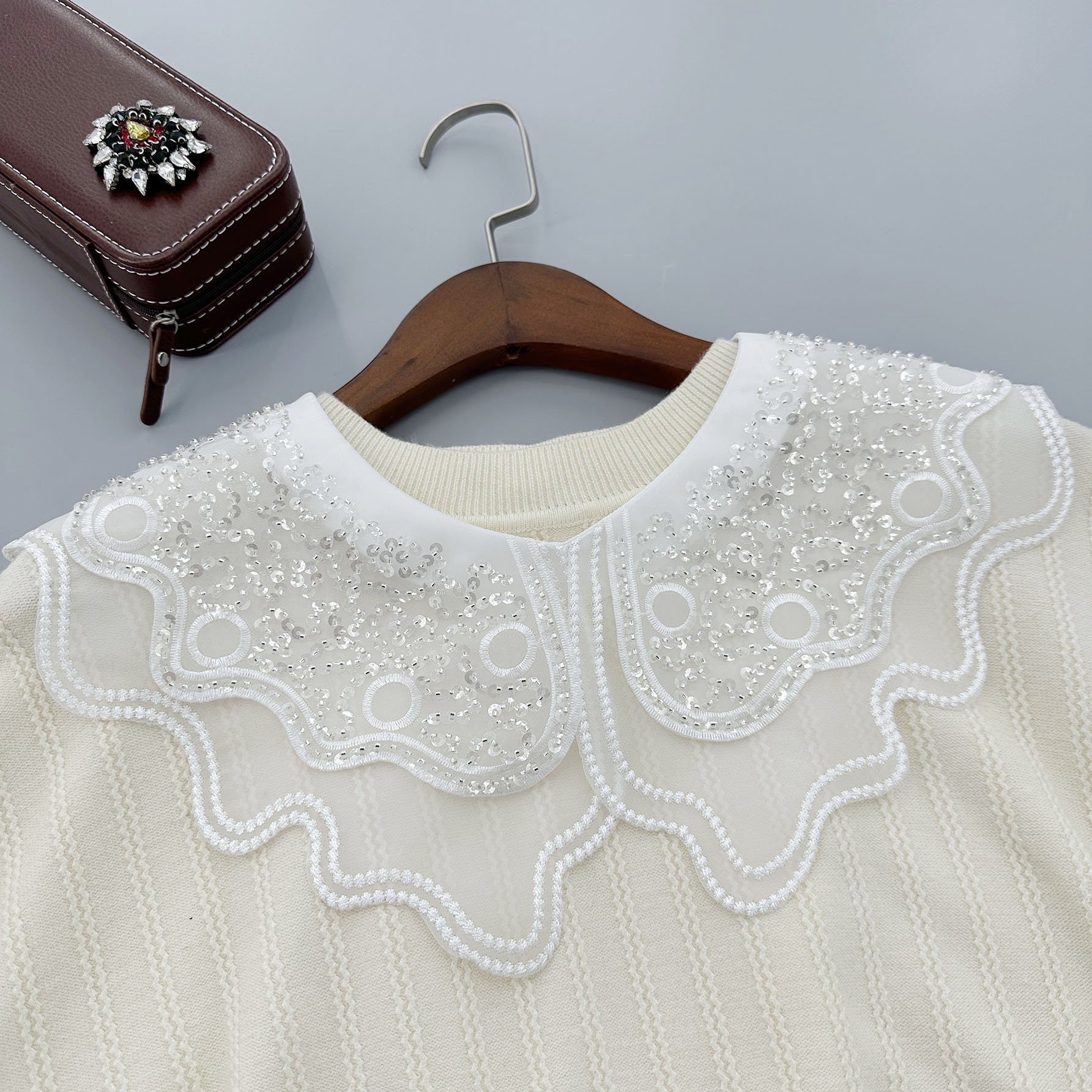 Factory Direct Organza Sequin Embroidery Shawl Collar Detachable Neck Lace False Collar Women