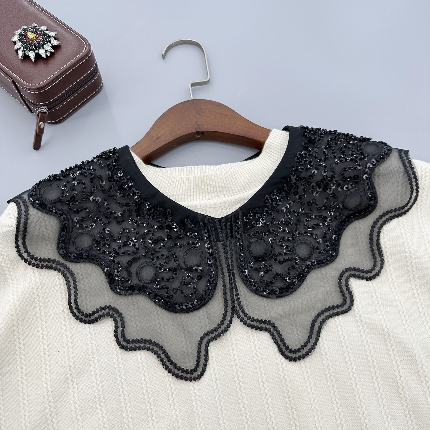 Factory Direct Organza Sequin Embroidery Shawl Collar Detachable Neck Lace False Collar Women