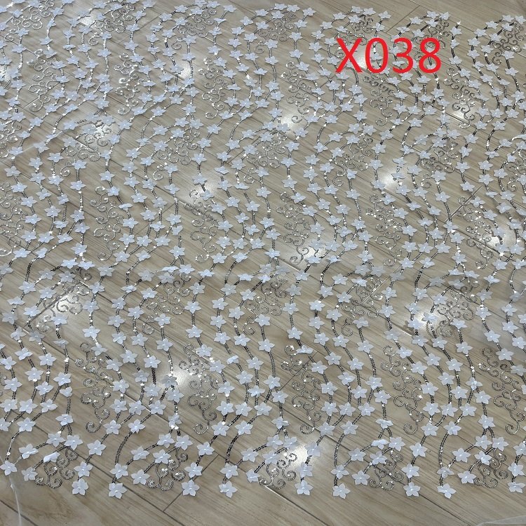 2022 New design sequin and flower embroidery on polyester knitting fabric for dress