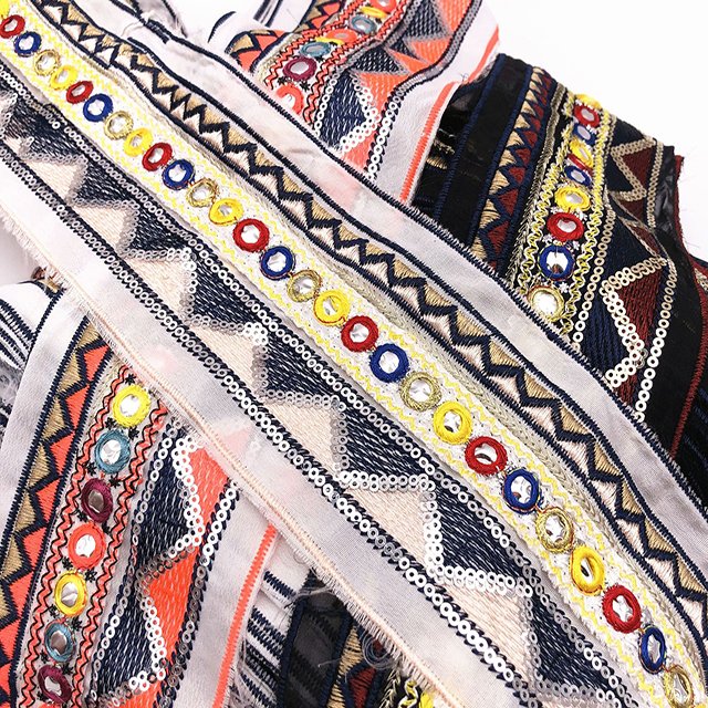 silk vintage ethnic embroidery lace ribbon trim Sequins Webbing Ethnic Style Lace Trimming