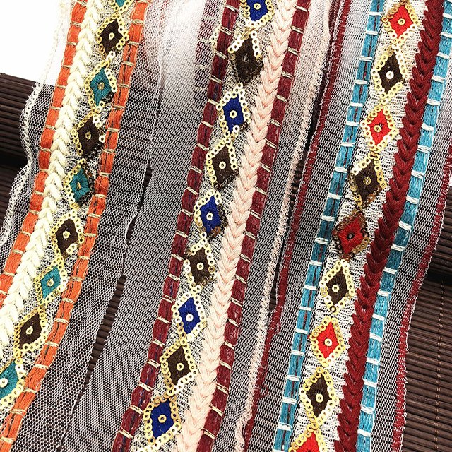silk vintage ethnic embroidery lace ribbon trim Sequins Webbing Ethnic Style Lace Trimming