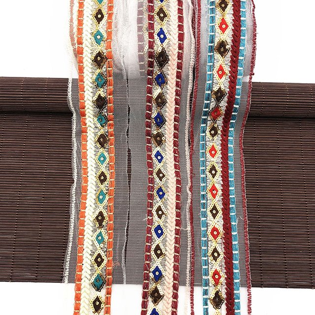 silk vintage ethnic embroidery lace ribbon trim Sequins Webbing Ethnic Style Lace Trimming