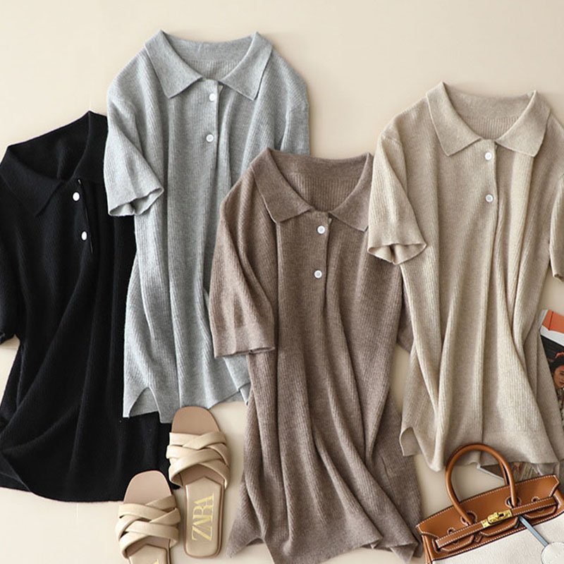 100% solid mongolian cashmere t-shirt sweater knitted knit rib trim top