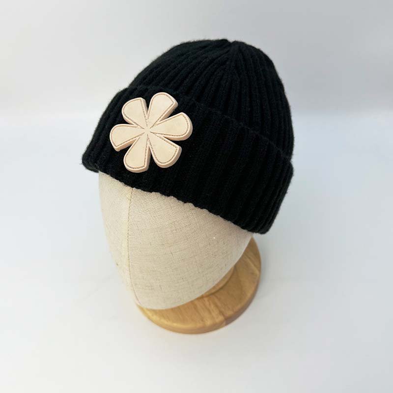 PVC Patch Logo Knitted Ribbed Winter Hat Women Gorros Silk Lined Fisherman Beanie Hats