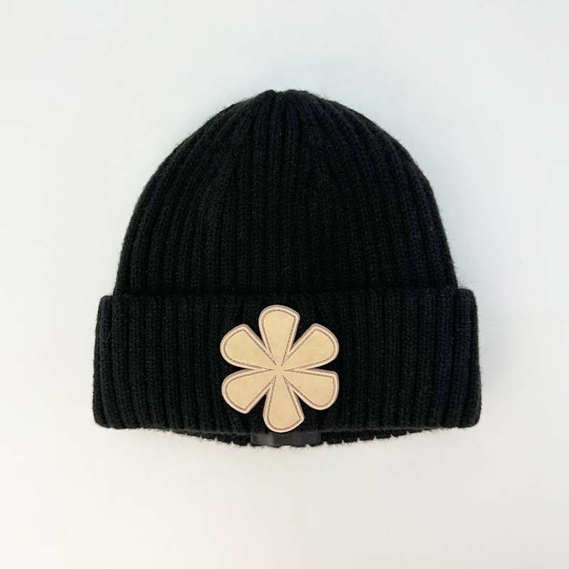 PVC Patch Logo Knitted Ribbed Winter Hat Women Gorros Silk Lined Fisherman Beanie Hats