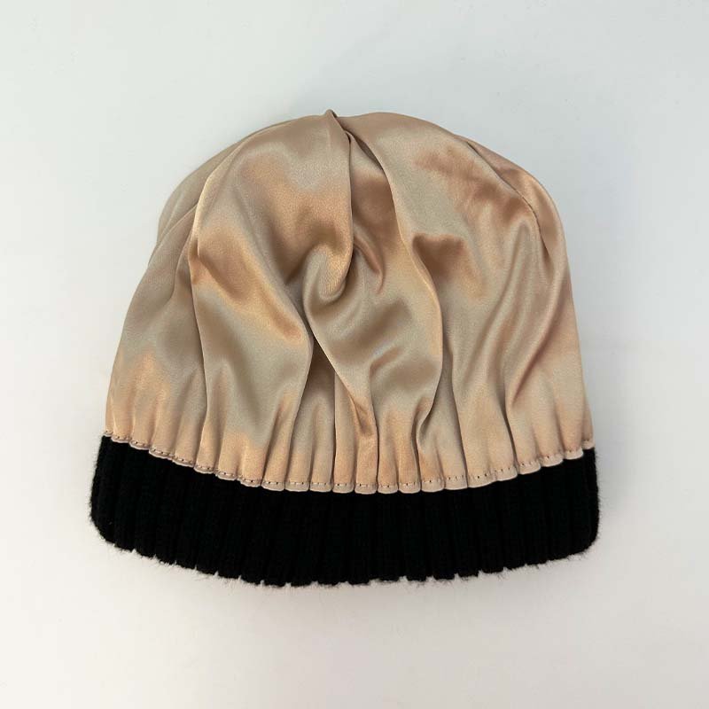 PVC Patch Logo Knitted Ribbed Winter Hat Women Gorros Silk Lined Fisherman Beanie Hats
