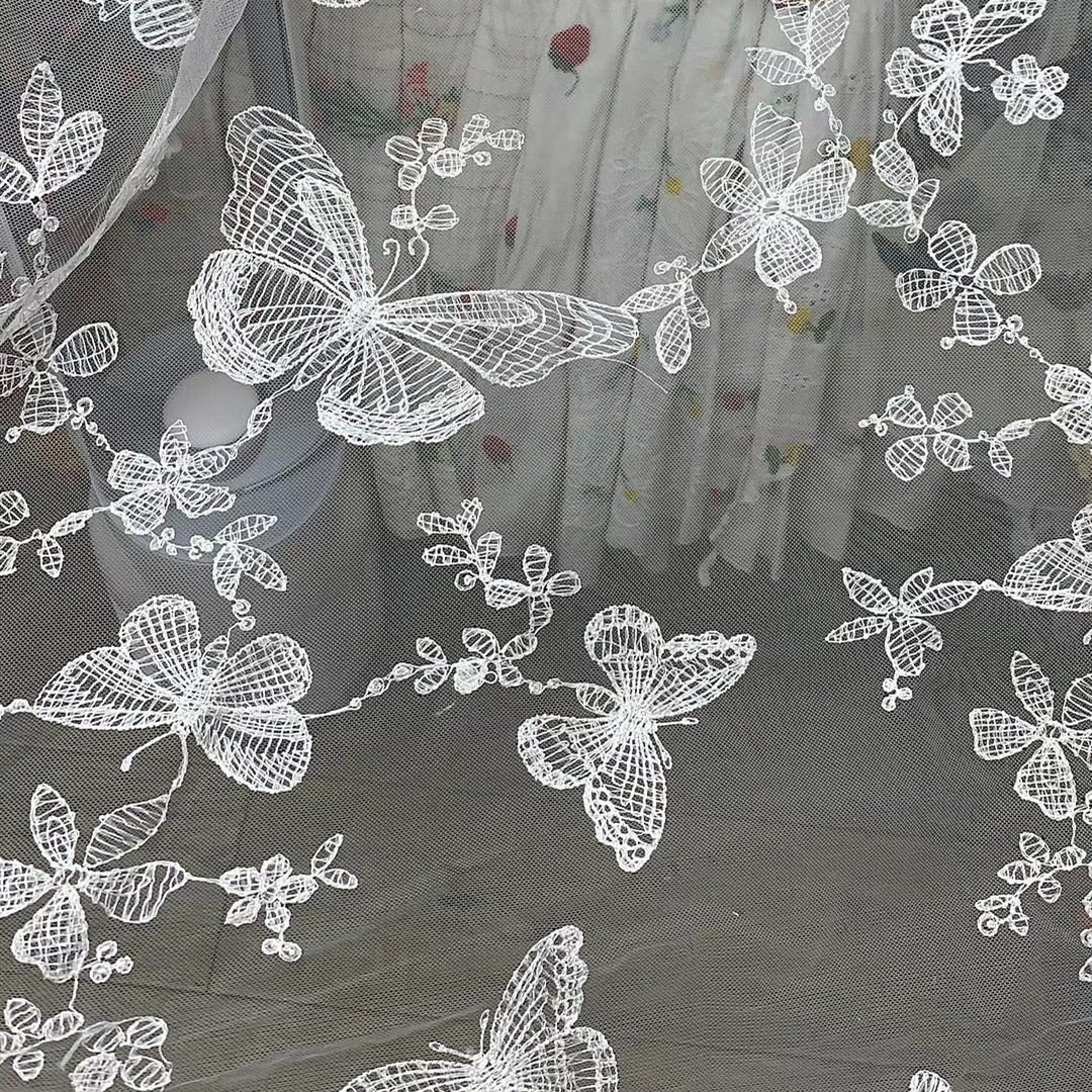 Embroidered Net Fabric Multicolor 3D Flower Butterfly Mesh Fabric Design Embroidery Lace Fabric