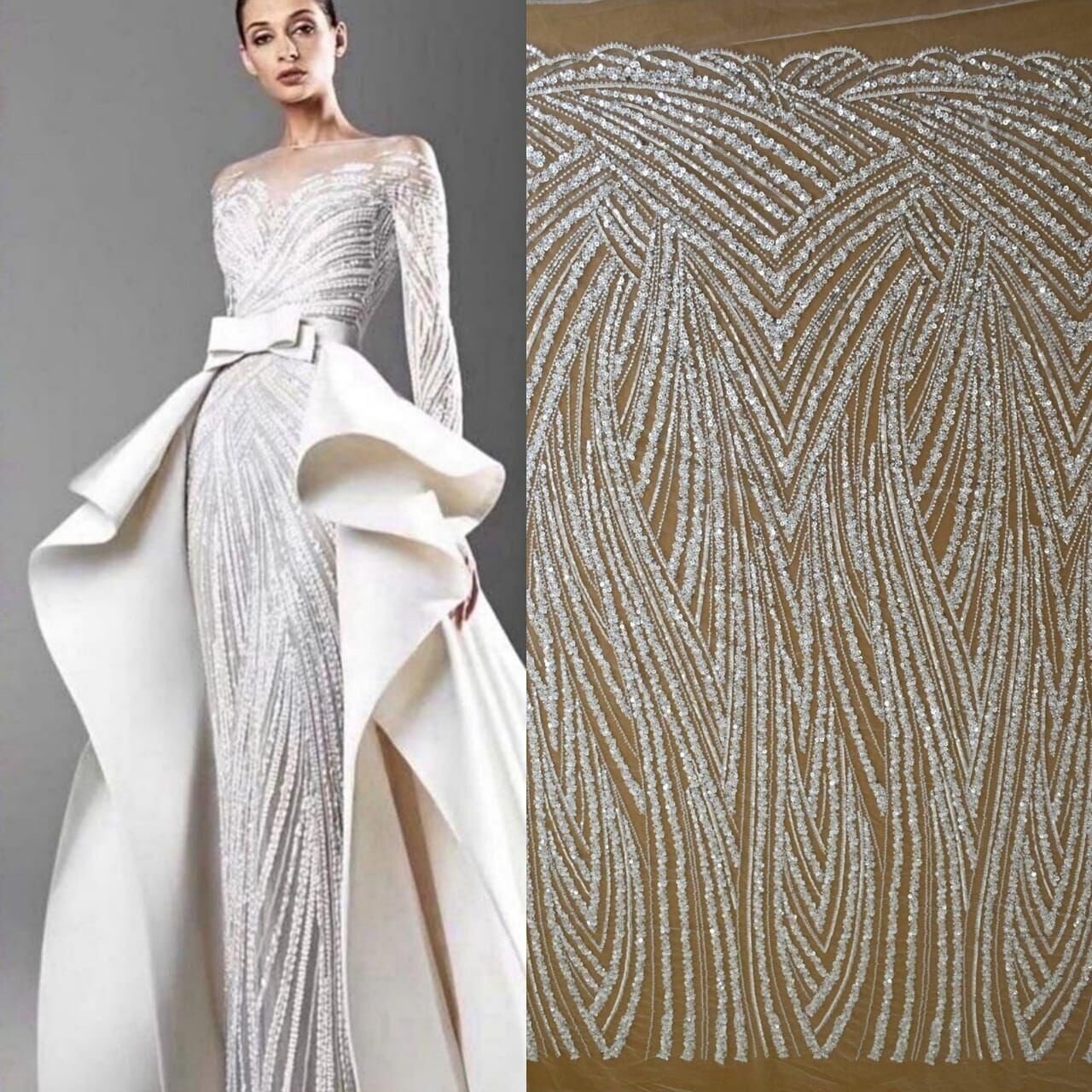 2022 High quality white sequins wedding bridal tulle embroidery fabrics shining dress fabric for 5 yards HY1680