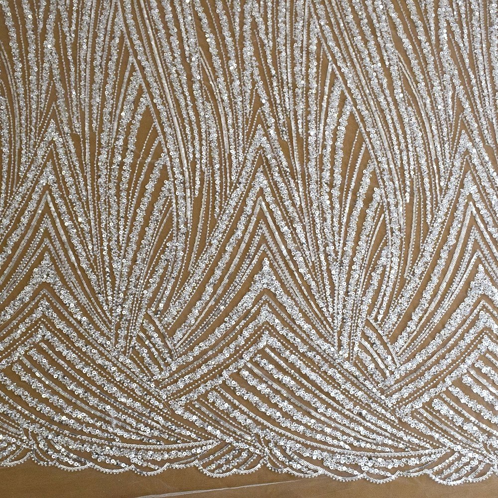 2022 High quality white sequins wedding bridal tulle embroidery fabrics shining dress fabric for 5 yards HY1680