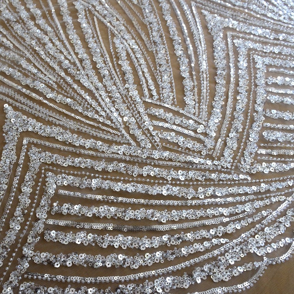 2022 High quality white sequins wedding bridal tulle embroidery fabrics shining dress fabric for 5 yards HY1680