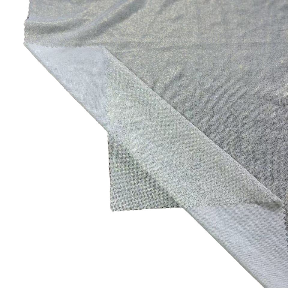 Lady's Polyester Spandex Mesh Stretch Fabric with Golden Foggy Foil Washed for Swimwear Rib Jacquard Style Stretchy Dress Fabric