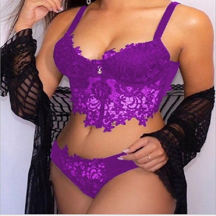 Custom Logo Plus Size Red Lingerie With Lace Trim Mature Women Two Piece Sexy Lingerie Set