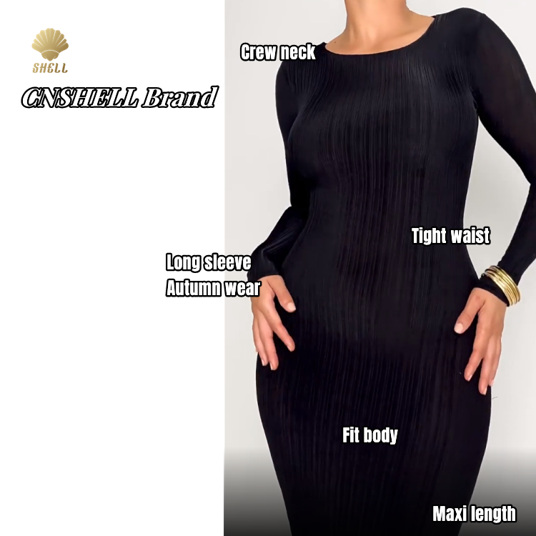 Luluxixiyaya Long Sleeve Maxi Length Tight Fit Feet Casual Slim Fit Ribbed HIgh Stretch CUstom Dresses Women