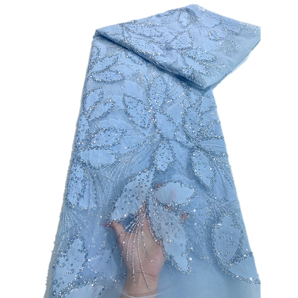 NI.AI Embroidery Luxury Lace Bridal Fabric Luxury Embroidery Beads Sequins Heavy Beaded Lace Fabric For Wedding Dress