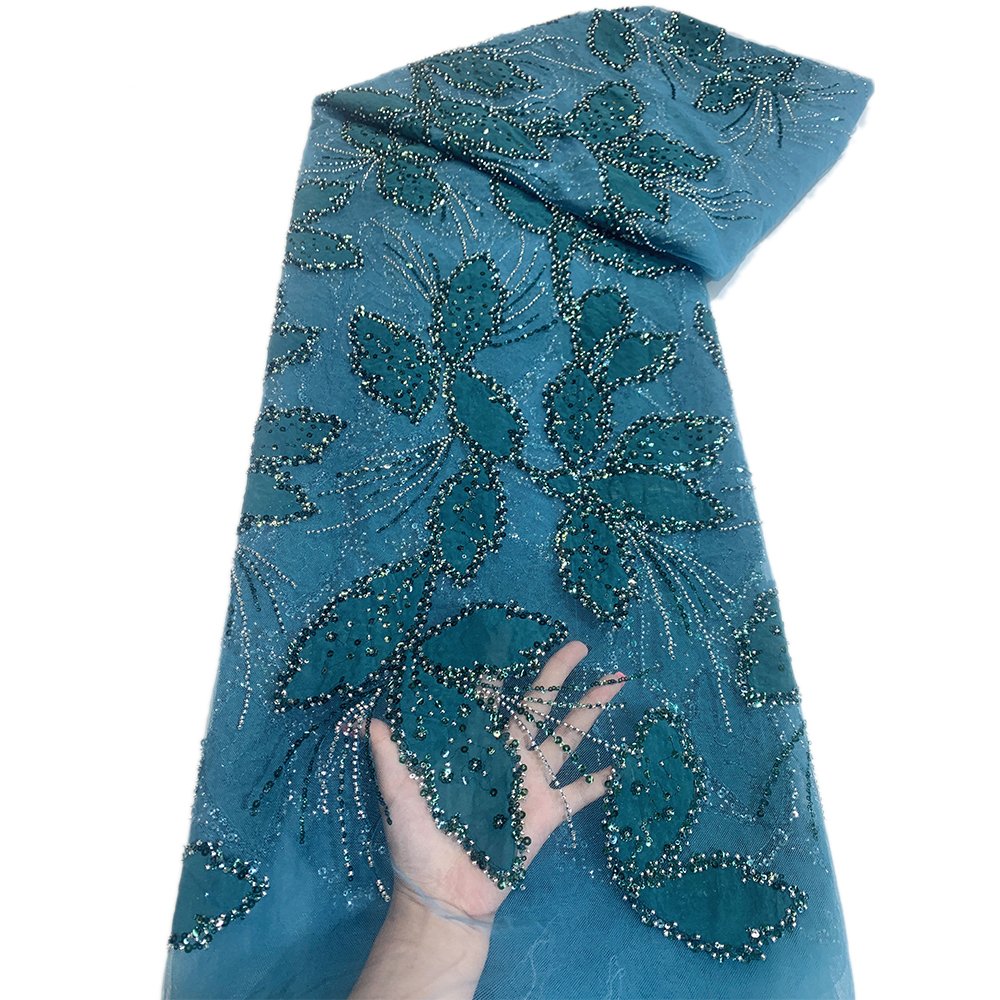 NI.AI Embroidery Luxury Lace Bridal Fabric Luxury Embroidery Beads Sequins Heavy Beaded Lace Fabric For Wedding Dress