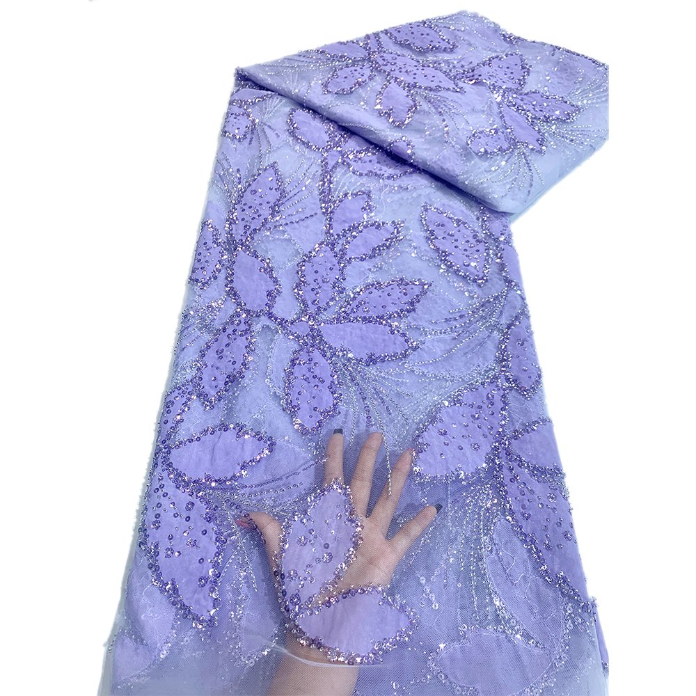 NI.AI Embroidery Luxury Lace Bridal Fabric Luxury Embroidery Beads Sequins Heavy Beaded Lace Fabric For Wedding Dress