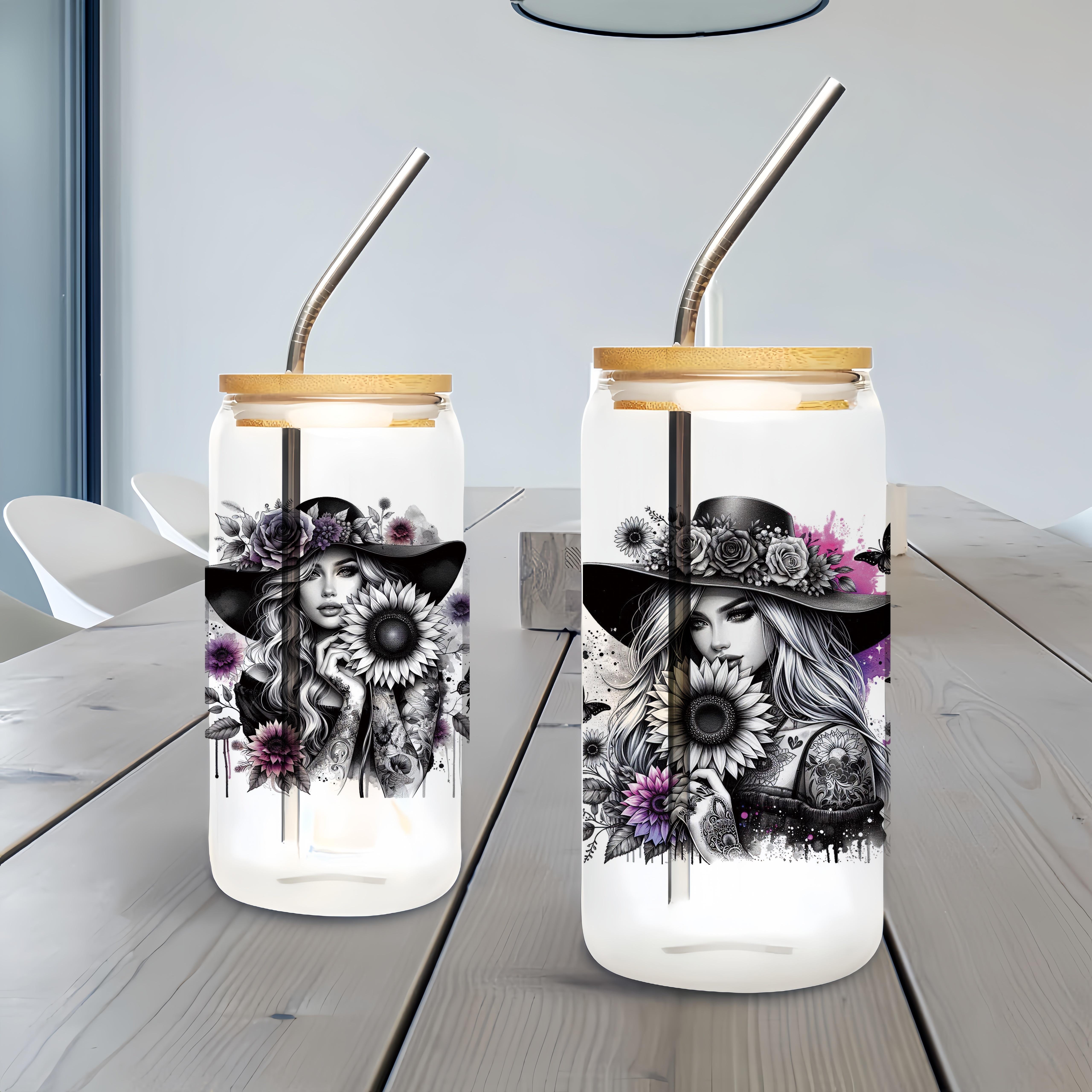 Uv Dtf Cup Wrap 16 Oz Custom Printing 16oz Glass Tumbler Girl Uv Dtf Transfers For Cups Wraps Decals Waterproof Sticker