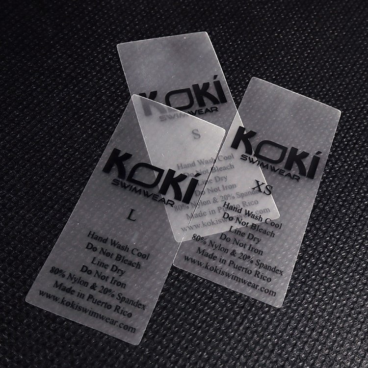TPU Tags with Brand Name Logo Transparent Label Printing Washing Care Labels for Swimmingwear Tpu Logo Heat Transfer Tpu Label