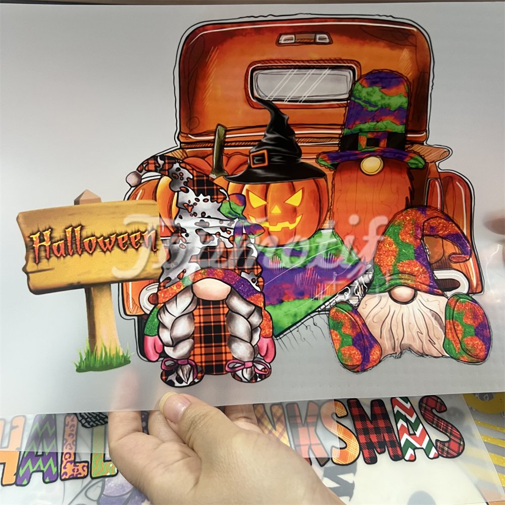 Low moq cheap price halloween custom sticker diy t shirt decoration dtf print heat press transfers