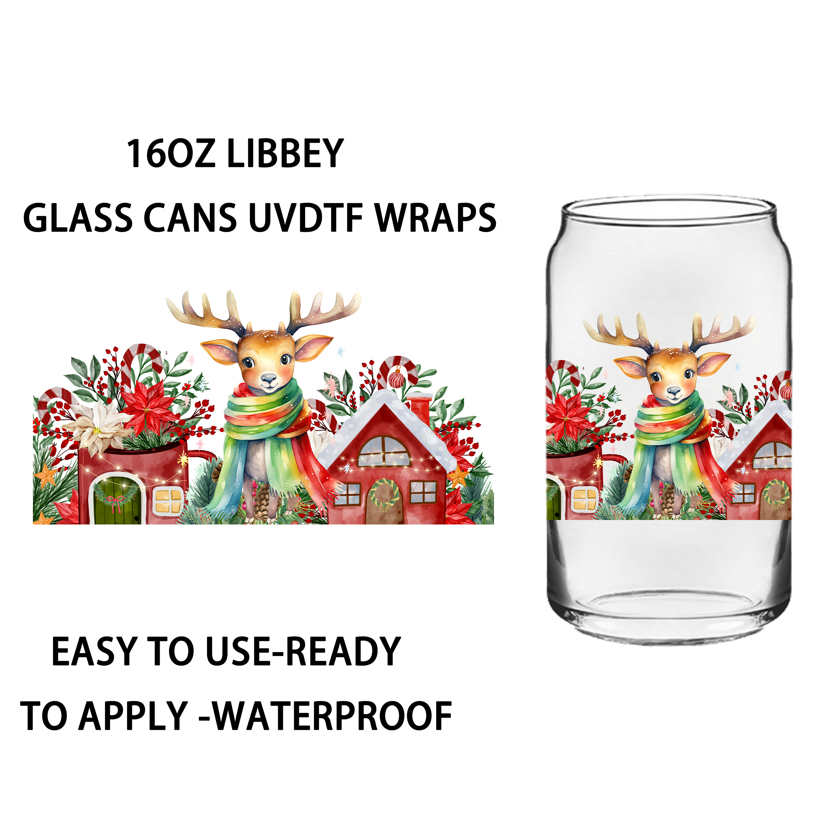 Wholesale low MOQ custom logo Christmas uv decals transfer printing uv ready fast to ship uvdtf cup wraps 16oz for cup