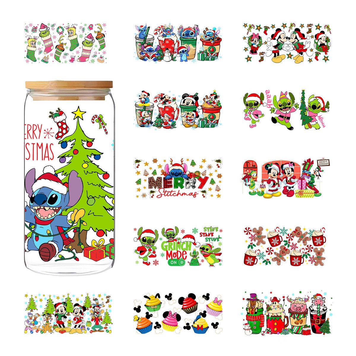 UV dtf cup wraps custom 3d grinch patch Soft Transfer Printing Waterproof Exciting quality For dtf cup wraps
