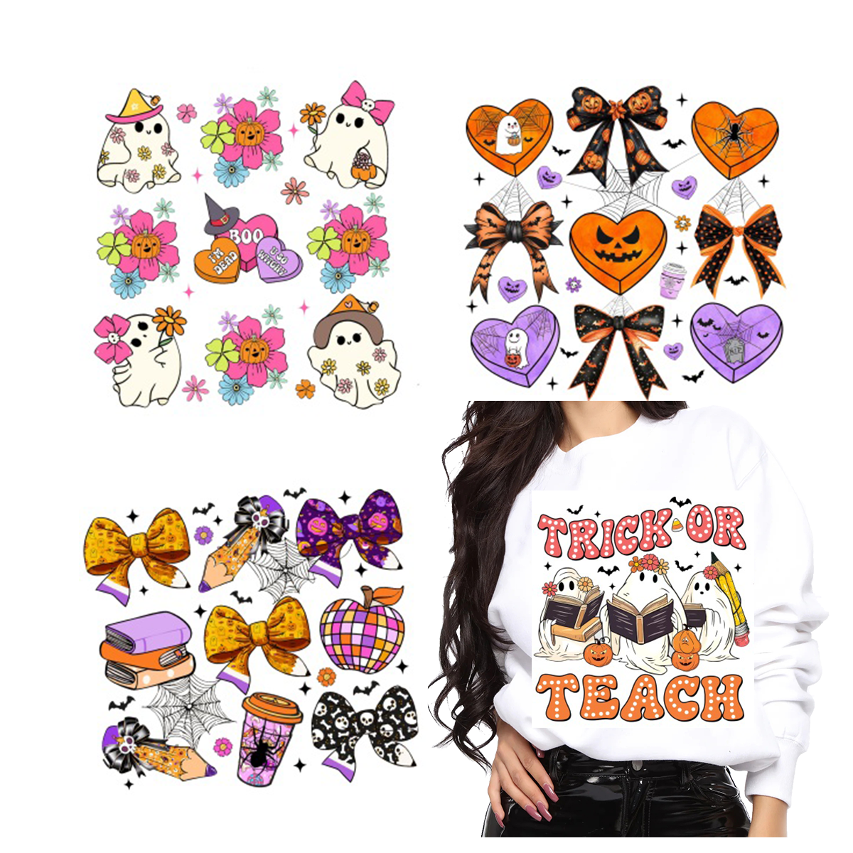 Wholesale Dtf Transfers Custom For T Shirts Dtf Transfers Custom For Shirts Ready Ghosts And Bows Screen Print Transfer Design
