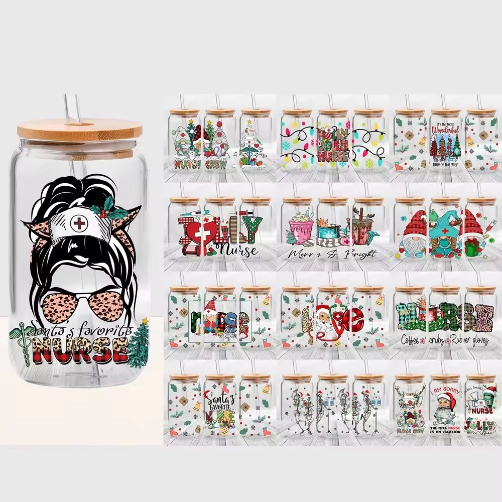 Hot Selling Christmas Duplex printing 3d waterproof uv dtf libby wrap transfer 16oz cups wraps decals transfer sticker for cups