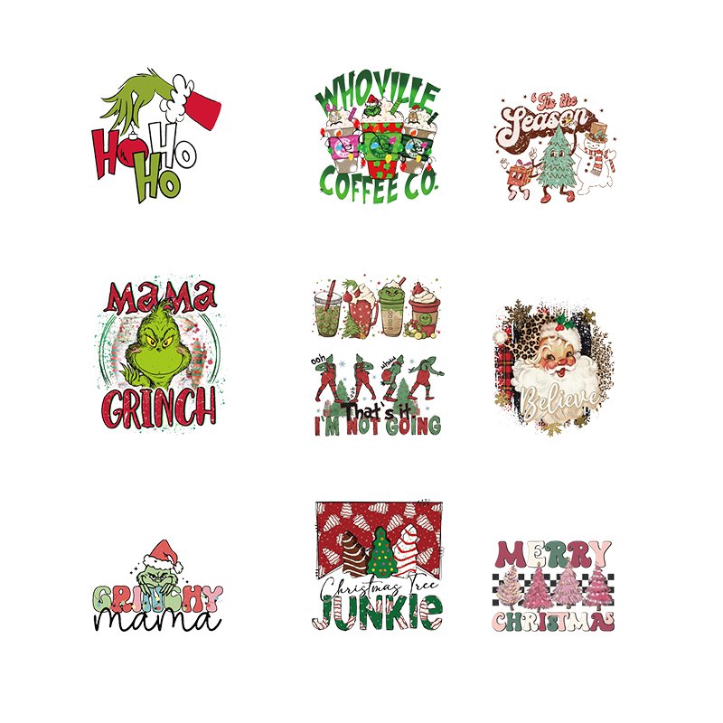 Christmas Designs Print Dtf Transfer Custom Plastisol Heat Transfer Labels Patch Ready to Press Screen Print Transfers