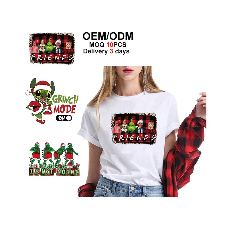 Christmas Designs Print Dtf Transfer Custom Plastisol Heat Transfer Labels Patch Ready to Press Screen Print Transfers