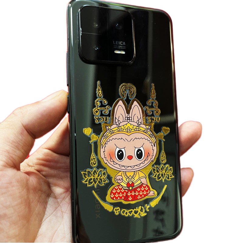 Manufacturer's Wholesale Custom LABUBU Gold Foil Color UV Stickers Cute Thai Amulet Phone Transfer Printing Stickers
