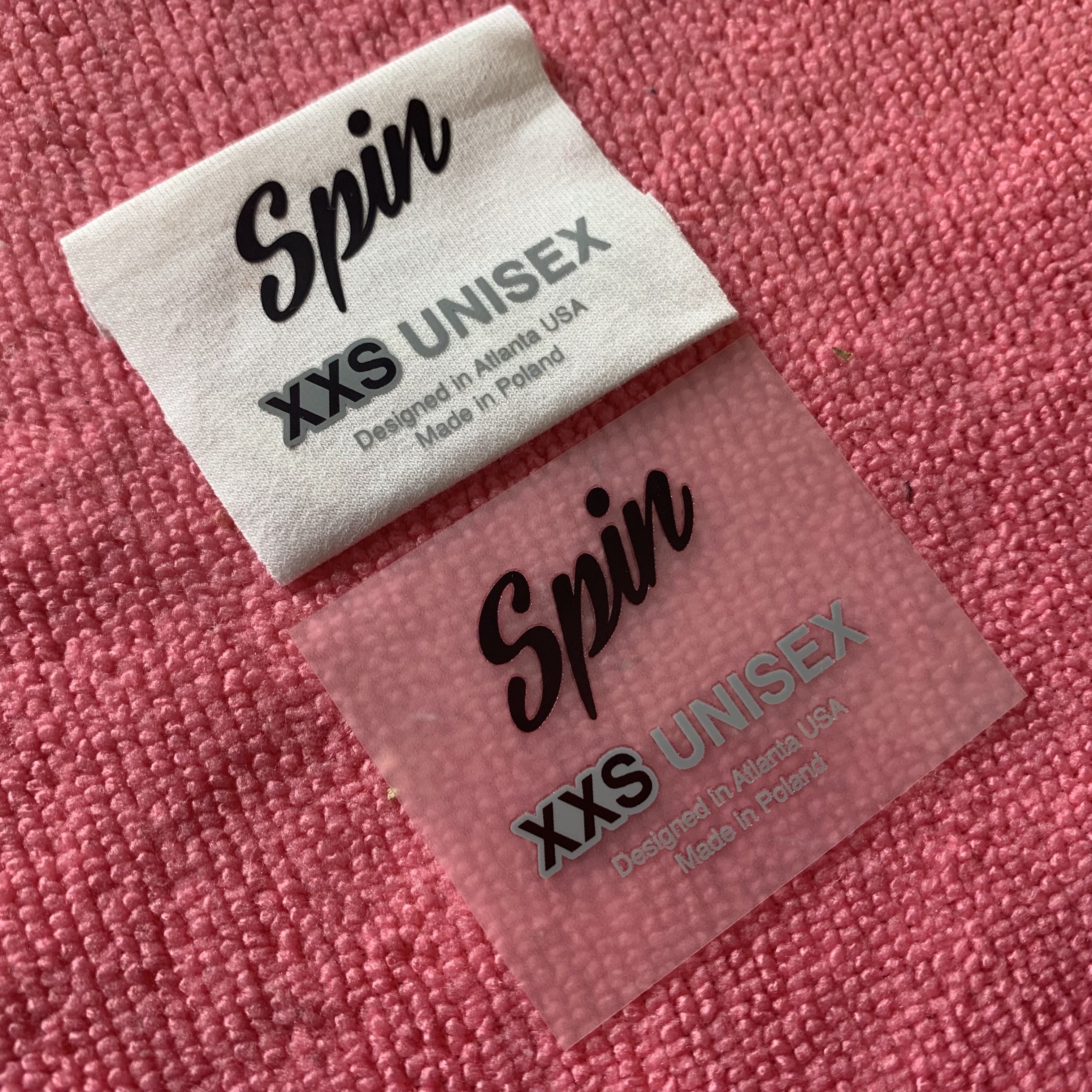 Low quantity tagless neck heat transfer label for shorts,washing vinyl film heat press clothing label for scarf