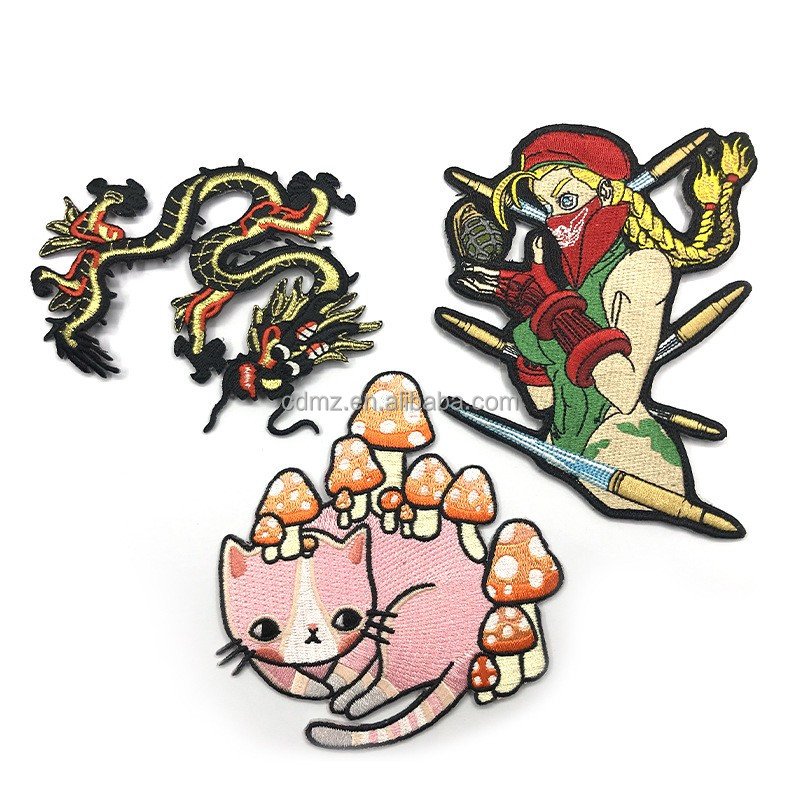 Heat Transfer Printing Customized Brand Logo Cartoon Sublimation Patches Iron On Woven Embroidery Badge For Garment
