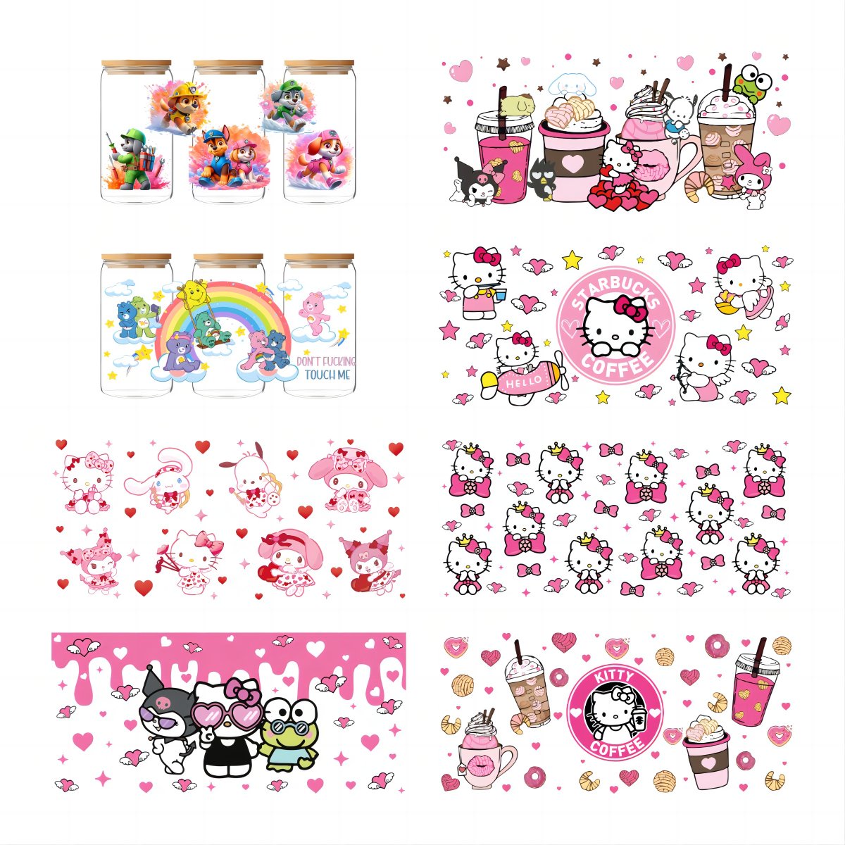 Color Cartoon Character Transfer Sticker Adhesive Decals Uv Dtf Wraps Glass Cup DIY Waterproof for 16oz Uv Printer Washable QZYY