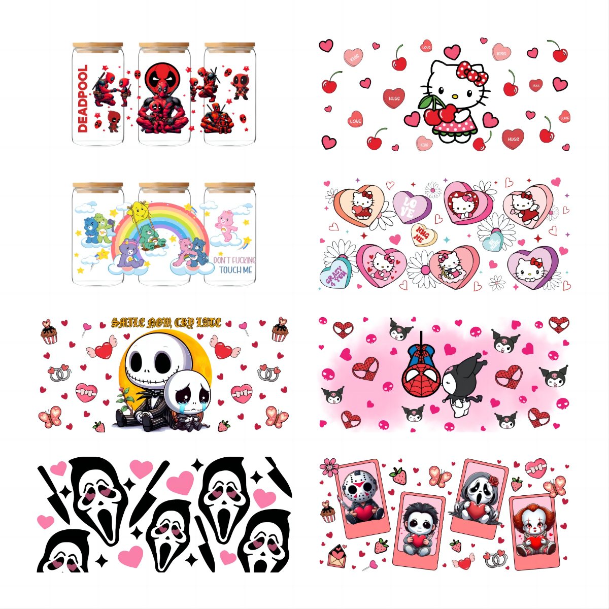 Color Cartoon Character Transfer Sticker Adhesive Decals Uv Dtf Wraps Glass Cup DIY Waterproof for 16oz Uv Printer Washable QZYY