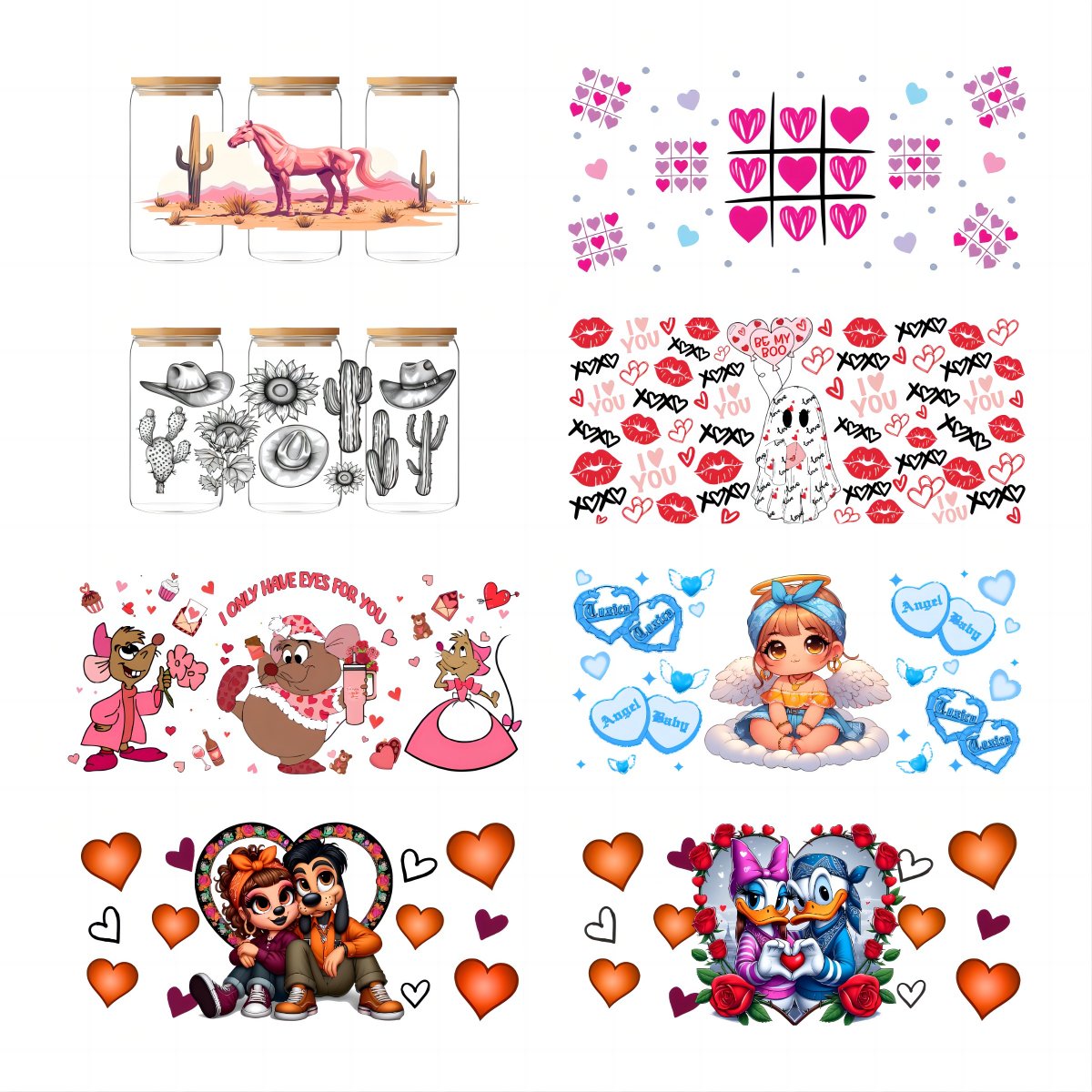 Color Cartoon Character Transfer Sticker Adhesive Decals Uv Dtf Wraps Glass Cup DIY Waterproof for 16oz Uv Printer Washable QZYY