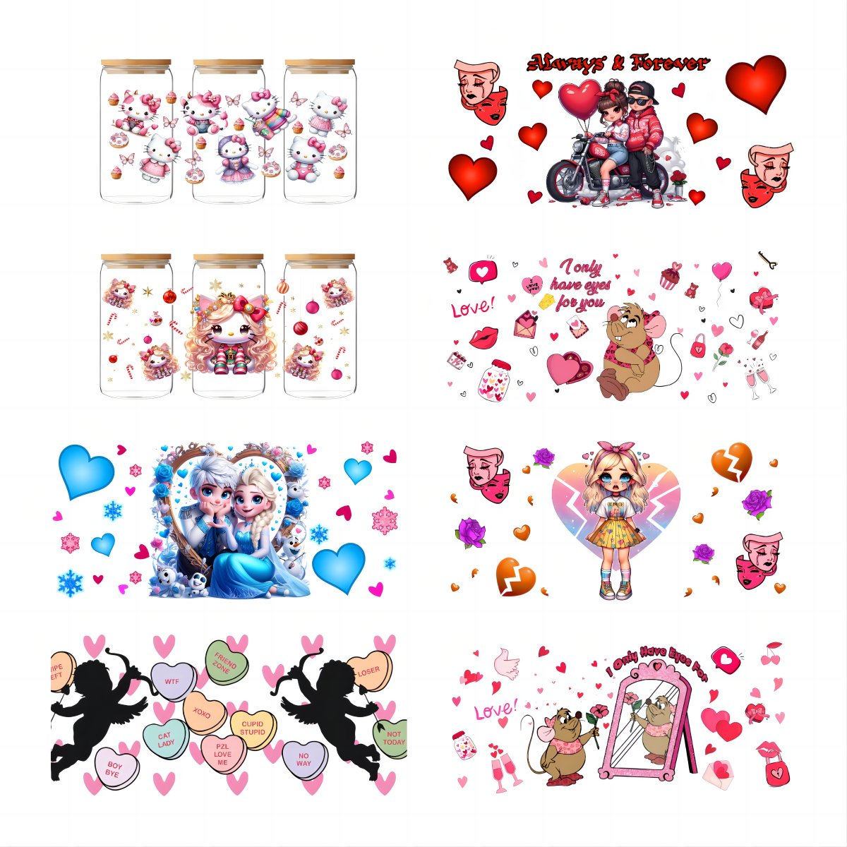 Color Cartoon Character Transfer Sticker Adhesive Decals Uv Dtf Wraps Glass Cup DIY Waterproof for 16oz Uv Printer Washable QZYY