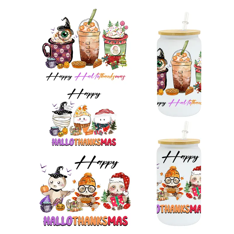 Wholesale Custom Glass Can Transfer Stickers 16oz 24oz Uv 3d Dtf Mug Cup Wrap Cold Transfers Sheet Stickers Printing