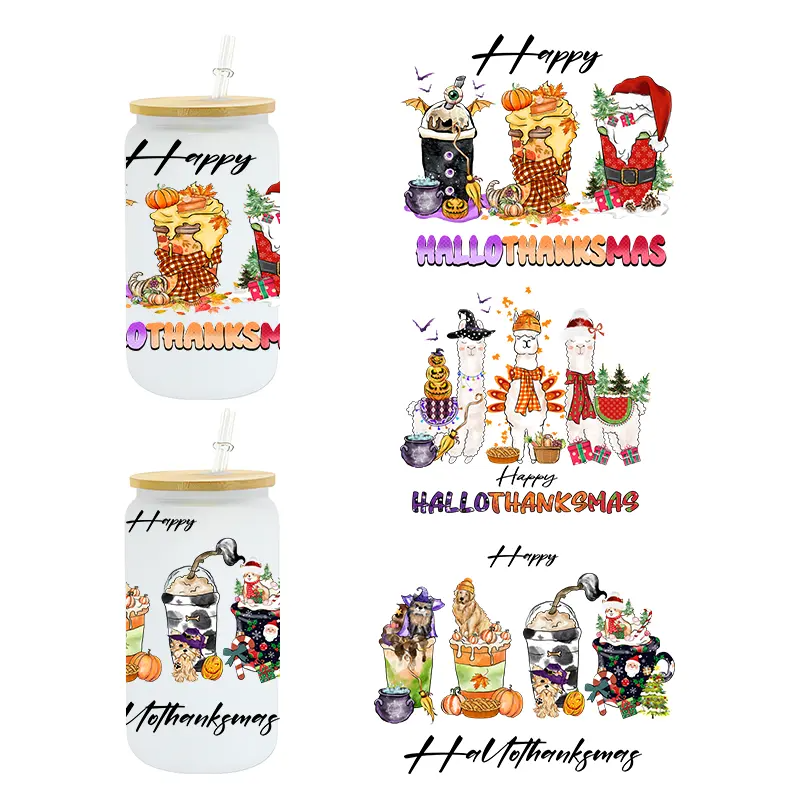 Wholesale Custom Glass Can Transfer Stickers 16oz 24oz Uv 3d Dtf Mug Cup Wrap Cold Transfers Sheet Stickers Printing