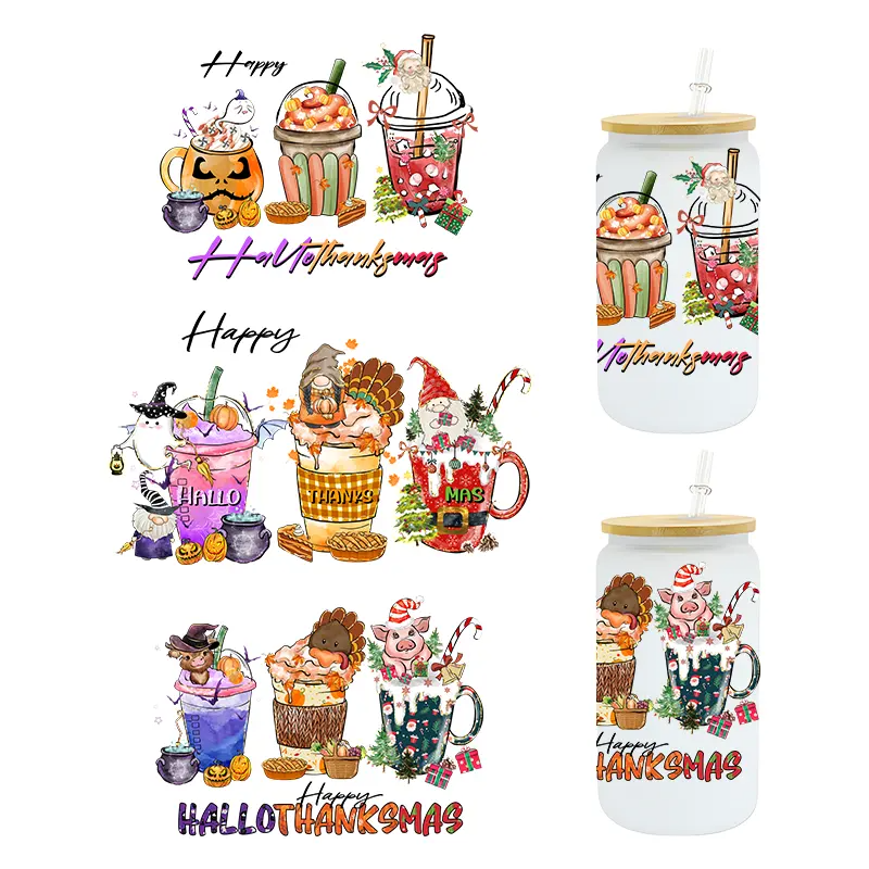 Wholesale Custom Glass Can Transfer Stickers 16oz 24oz Uv 3d Dtf Mug Cup Wrap Cold Transfers Sheet Stickers Printing