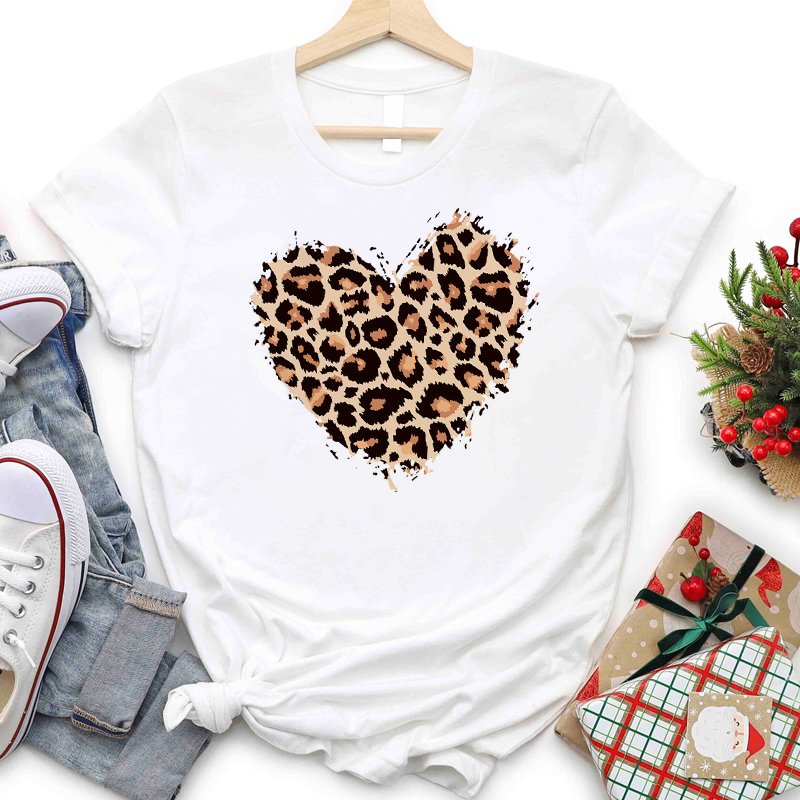 Personality Custom Leopard Heart Pattern Valentines Day Heat Press Stickers Transfer Printing Heat Transfer Vinyl